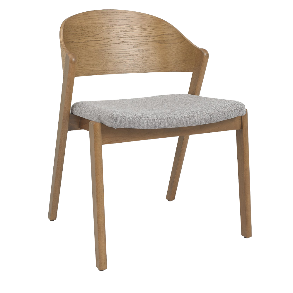 Vega Rustic Oak Ply Back Chair - Grey Fabric
