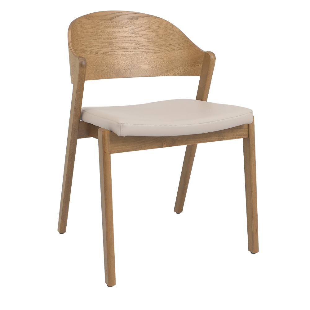 Vega Rustic Oak Ply Back Chair - Ivory Bonded Leather