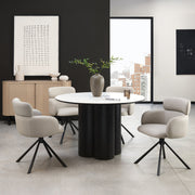 Warren Matt White Sintered Stone 4 Seater Table with Black Oak Veneer Pedesta