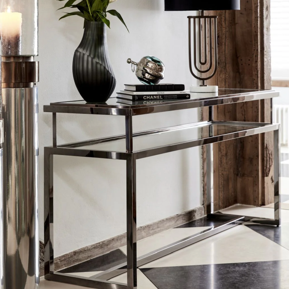 Belgravia Stainless Steel and Glass Console Table 160x45x76cm