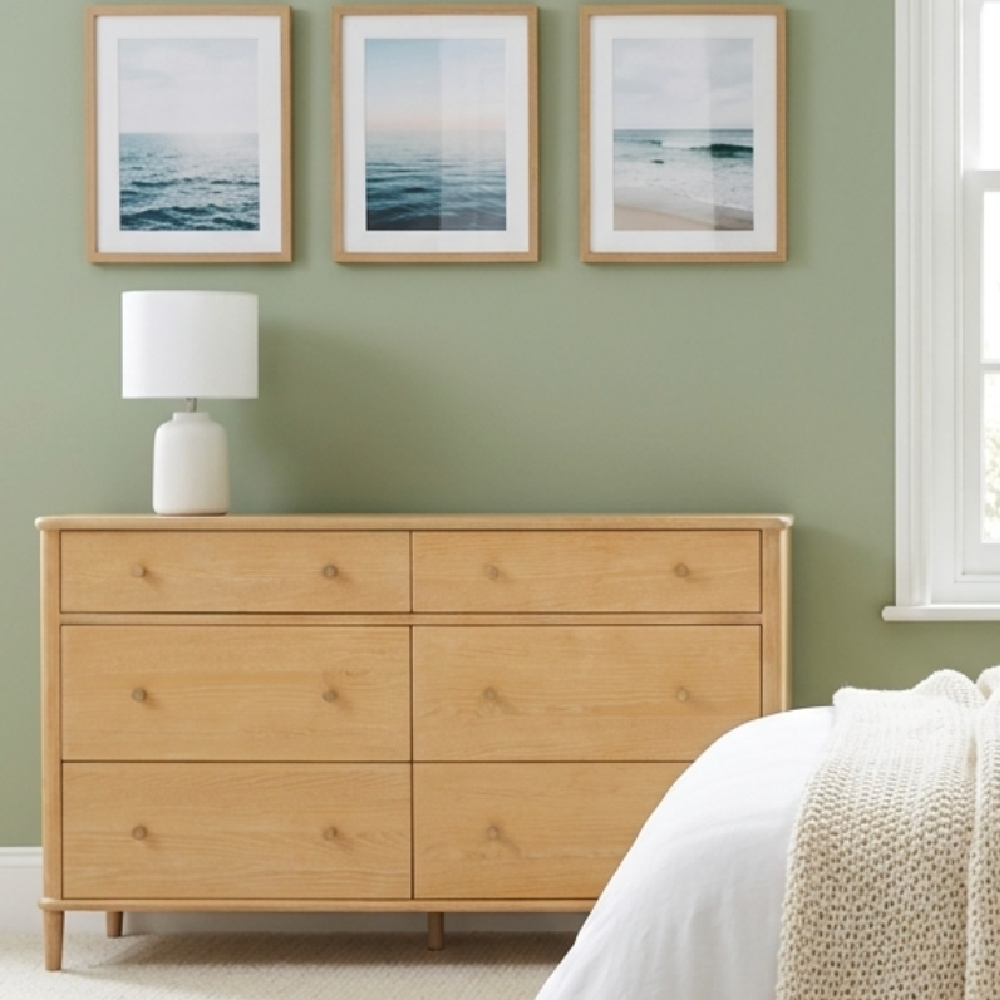 Willow washed oak 6 DRAWER WIDE CHEST