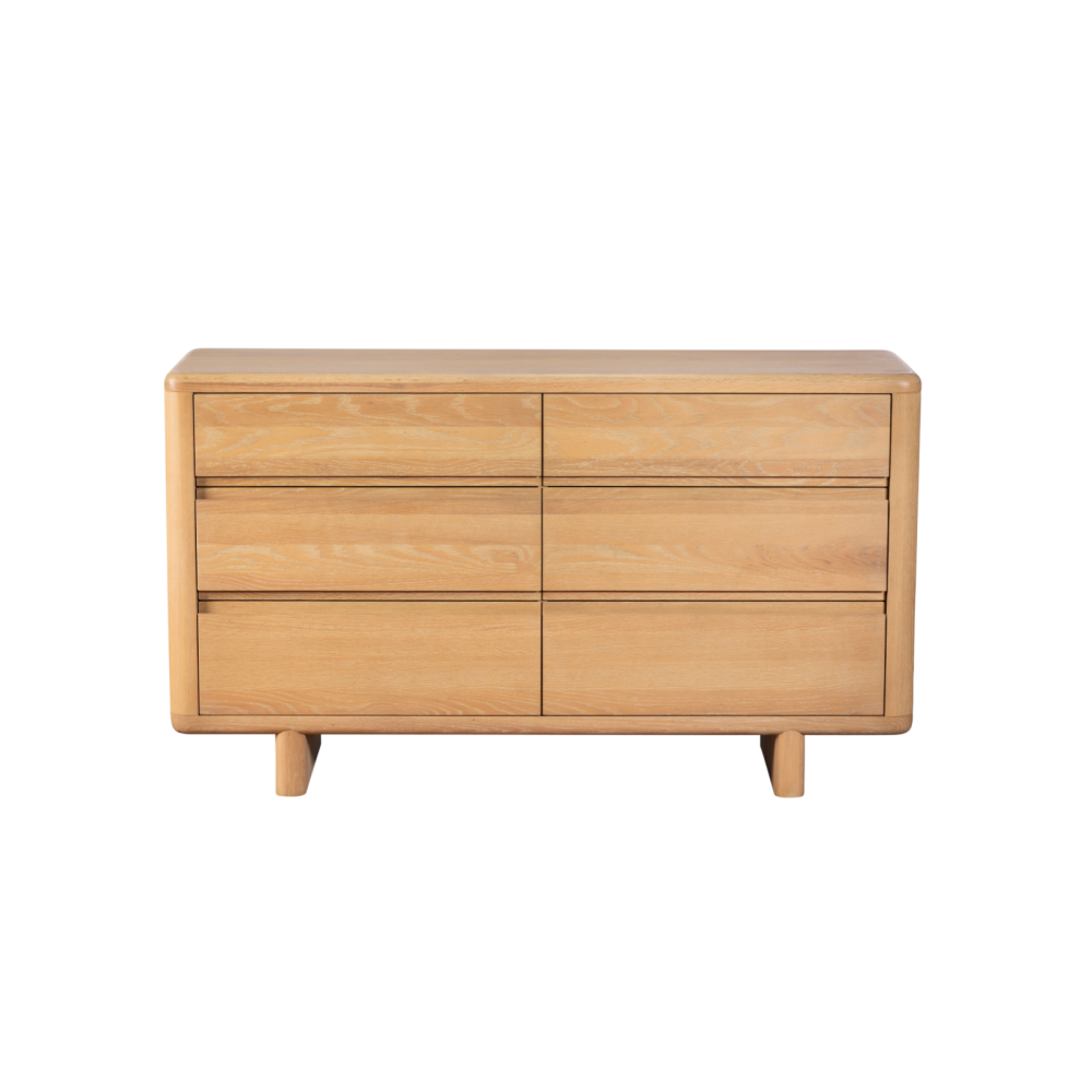 Flynn Washed oak 6 drawer wide chest