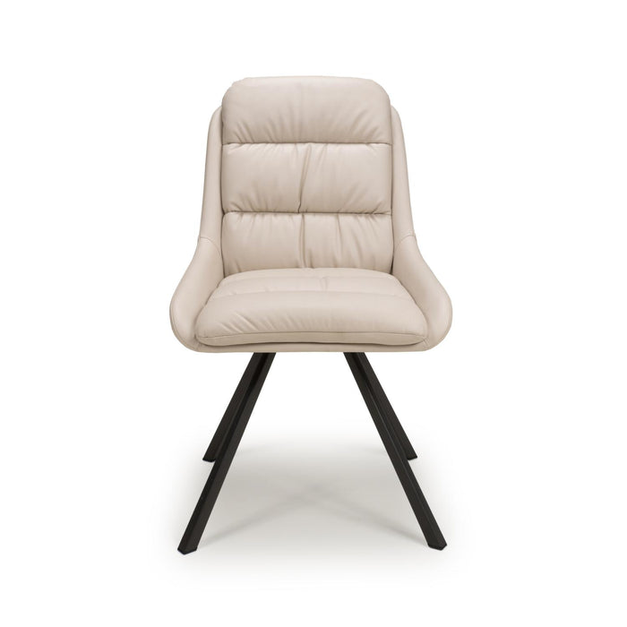 Kensington Deluxe Swivel Leather Effect Ivory Dining Chair