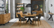 Vintage Rustic Oak 4 Seat Circular Dining Table