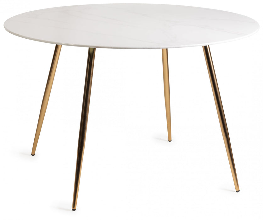 Francesca White Marble Effect Tempered Glass 4 seater Dining Table with Matt Gold Plated Legs