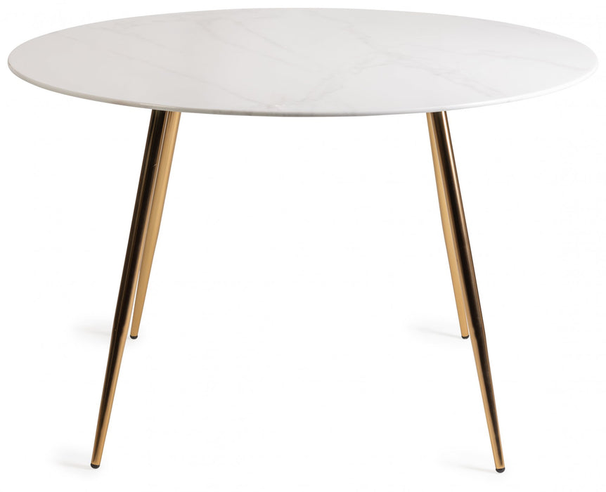 Francesca White Marble Effect Tempered Glass 4 seater Dining Table with Matt Gold Plated Legs