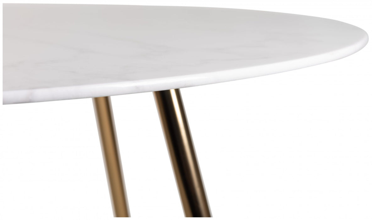 Francesca White Marble Effect Tempered Glass 4 seater Dining Table with Matt Gold Plated Legs