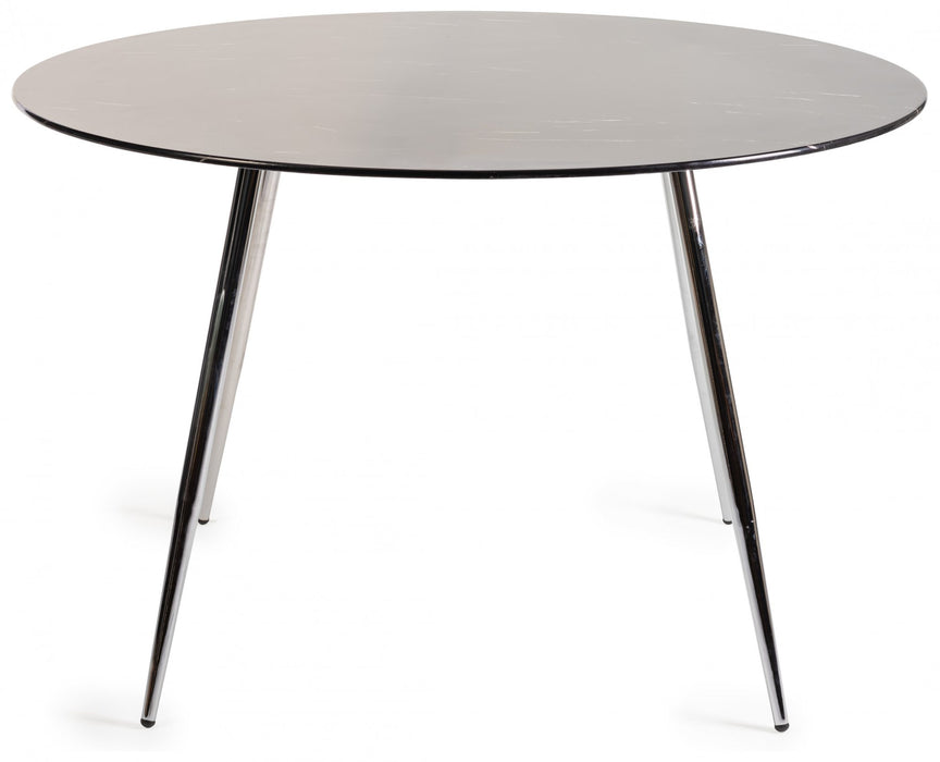 Christo Black Marble Effect Tempered Glass 4 Seater Dining Table with Shiny Nickel Plated Legs