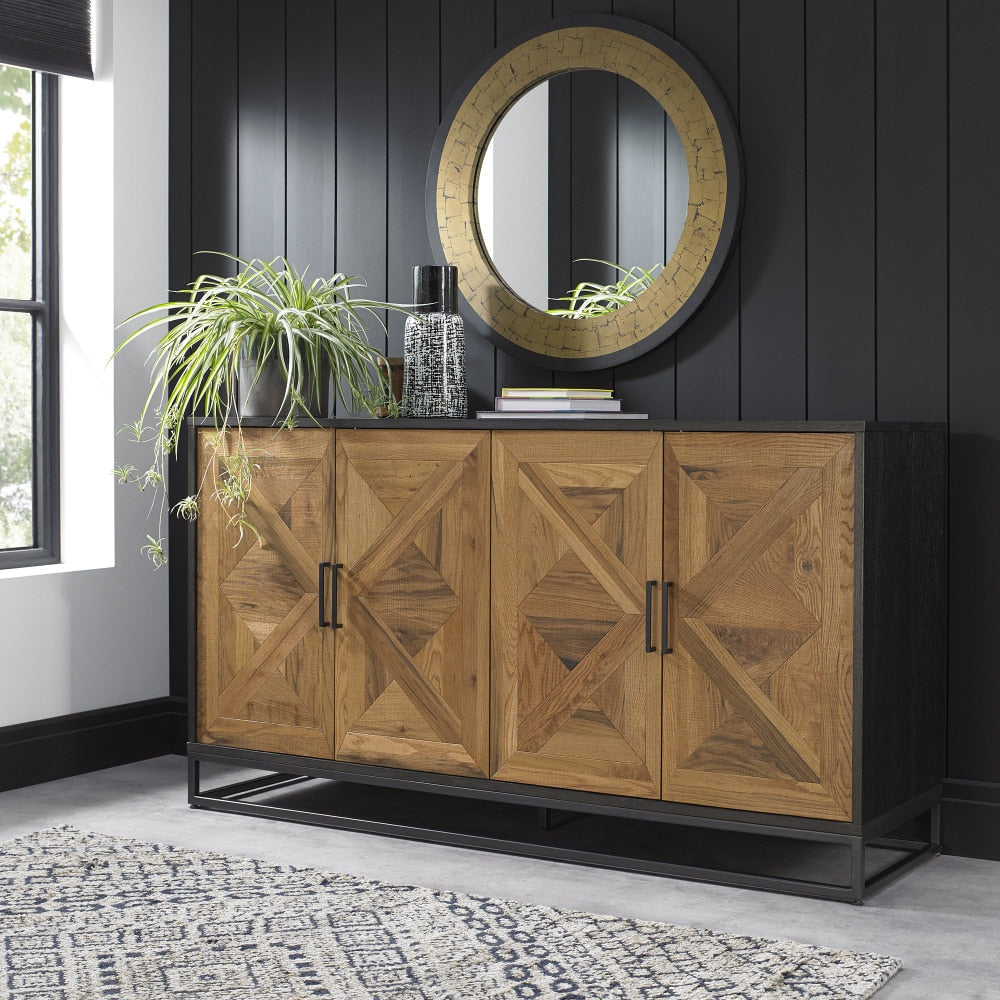 Indus Rustic Oak & Peppercorn Wide Sideboard