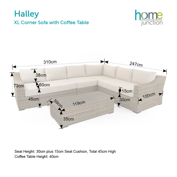 Halley | Extra Large Modular Corner Sofa with Coffee Table in Brown Rattan