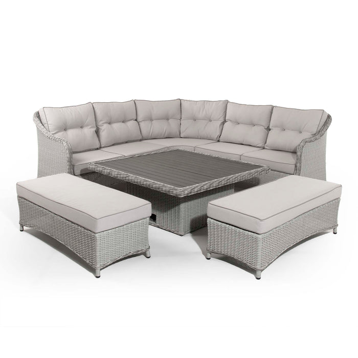 Hazel | Corner Sofa with Rising Table and 2 Benches in Grey Rattan