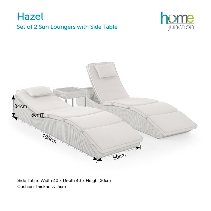 Hazel | Set of 2 Sun Loungers with Side Table in Grey Rattan