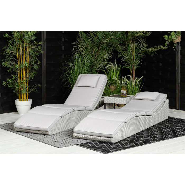 Hazel | Set of 2 Sun Loungers with Side Table in Grey Rattan