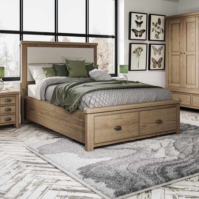 Blenhiem Oak Upholstered Bedstead with Drawers