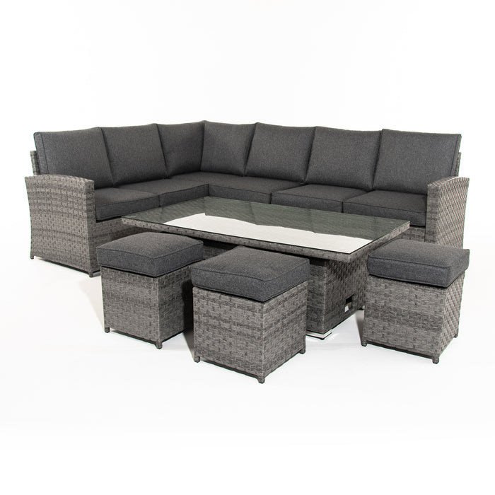 Melody | Corner Sofa with Rising Table and 3 Stools in Grey Rattan