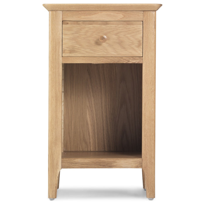 Corbett Oak 1 Drawer /open shelf Slim Bedside