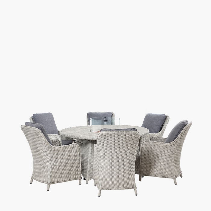 Stone Grey Antigua 6 Seater Round Dining Set with Ceramic Top and Fire Pit