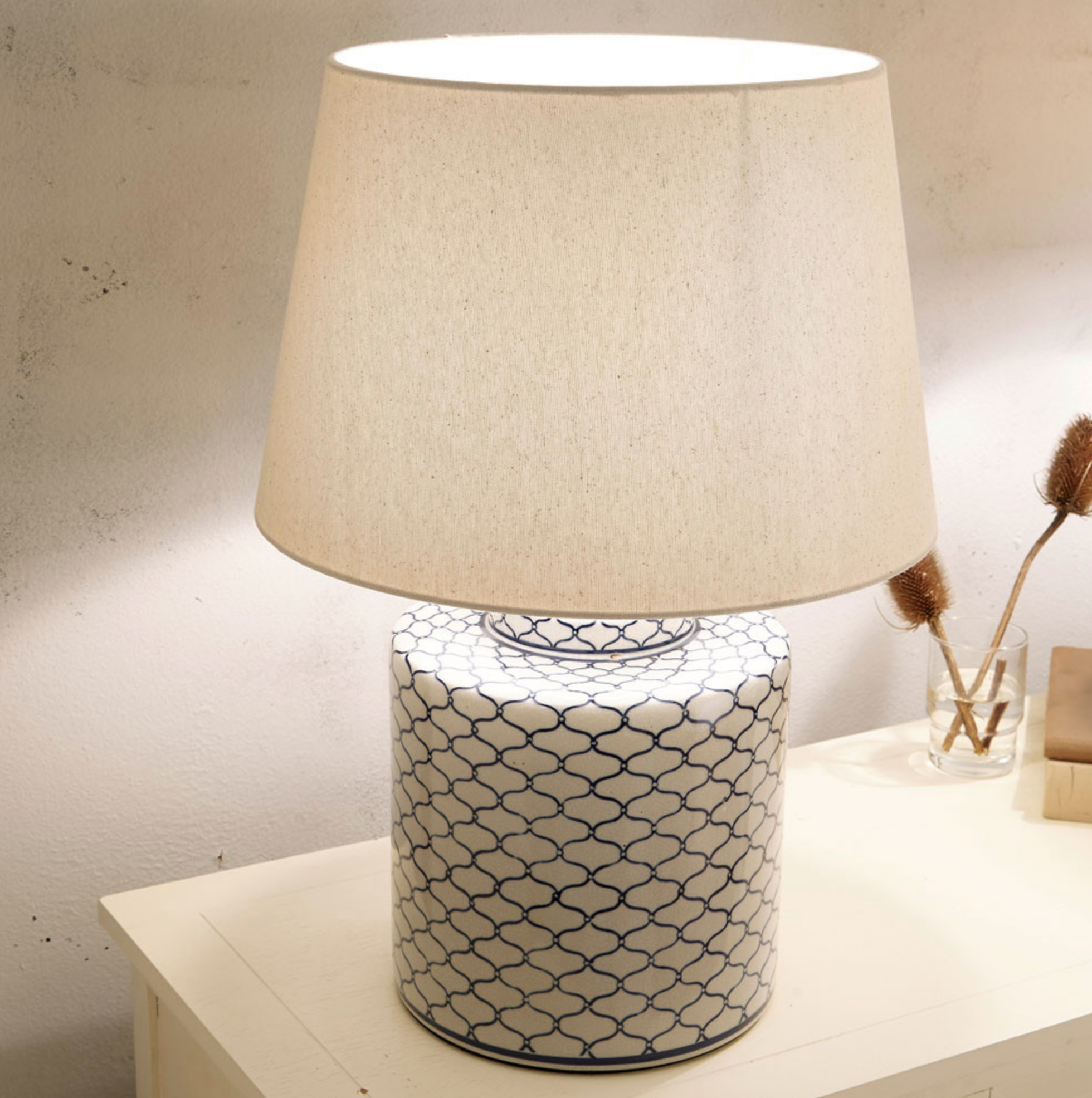 Demetri Grey and Blue Detail Ceramic Table Lamp