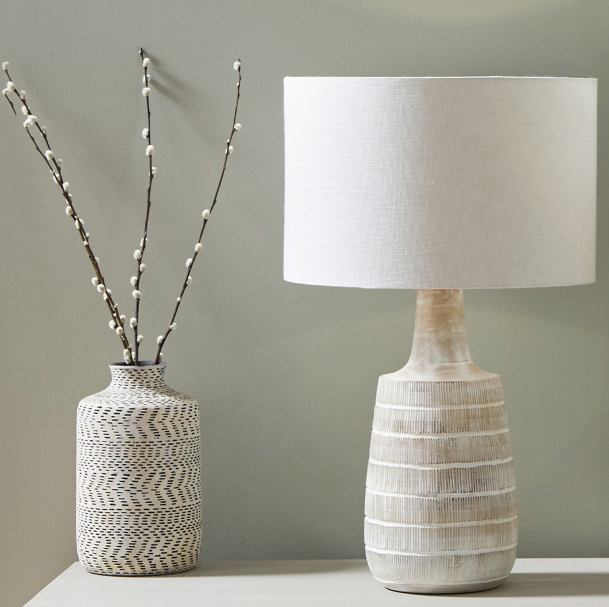 Dambula Grey Wash Wood Textured Tall Neck Table Lamp