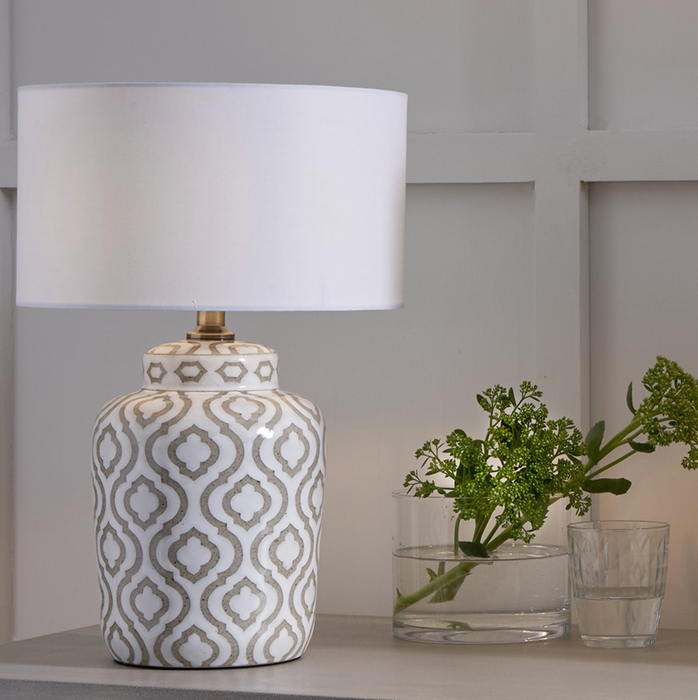 Celia Taupe and White Pattern Ceramic Table Lamp