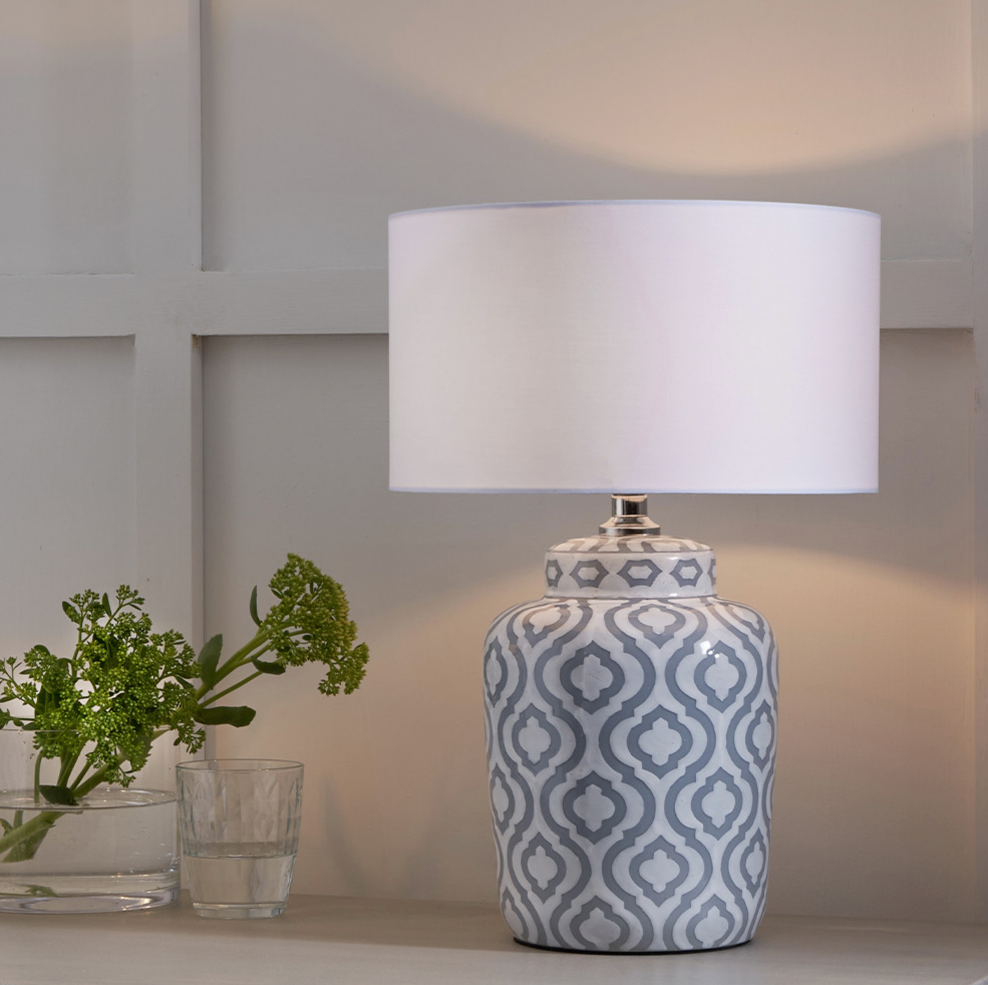 Celia Grey and White Pattern Ceramic Table Lamp