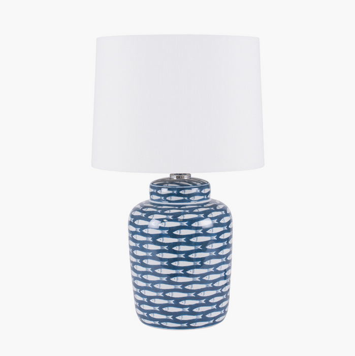 Schoal Blue and White Fish Detail Ceramic Table Lamp
