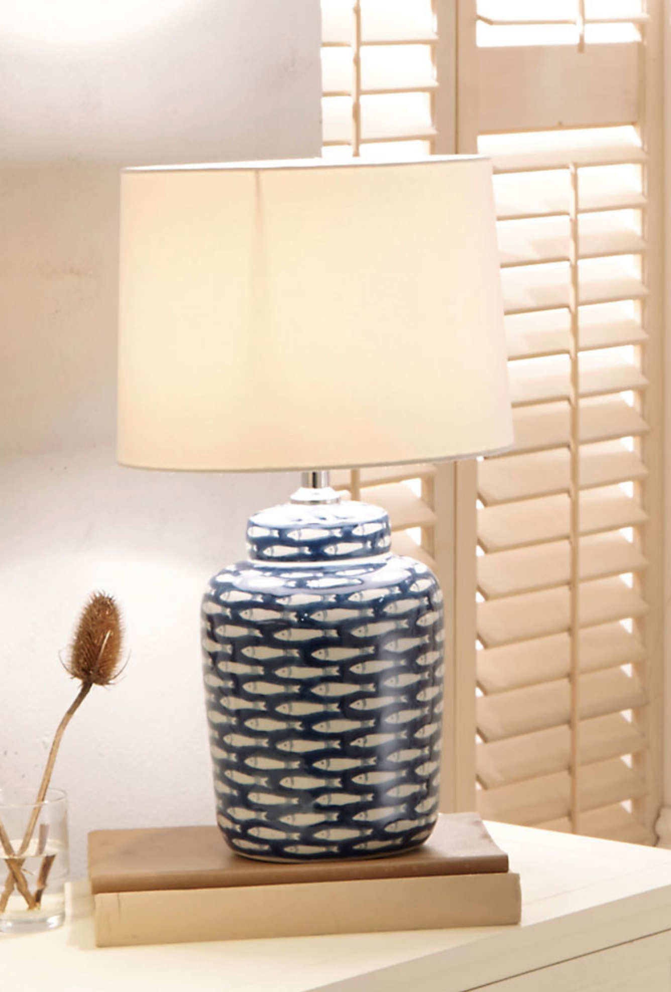 Schoal Blue and White Fish Detail Ceramic Table Lamp