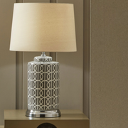 Aris Tall Grey and White Geo Pattern Table Lamp