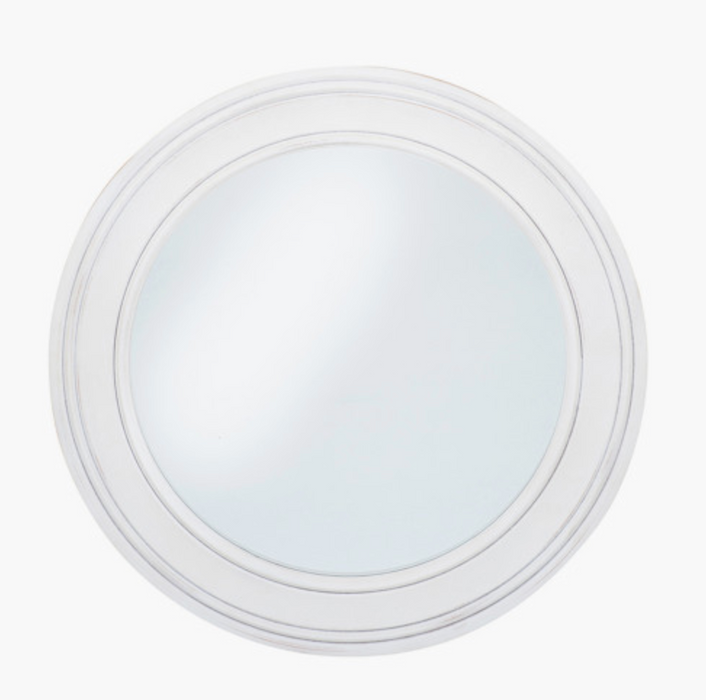 Washed White Wood Round Wall Mirror Small 100cm dia