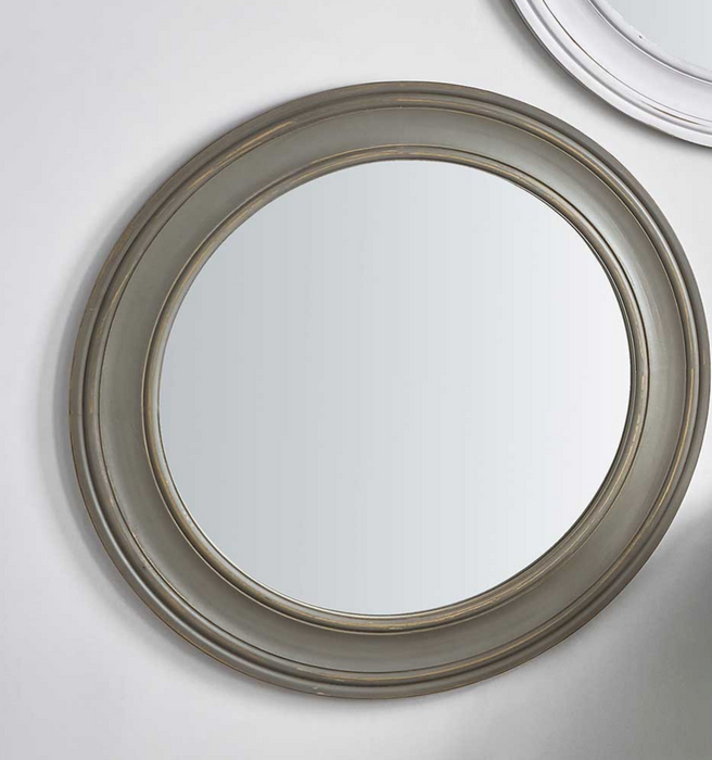 Washed Grey Wood Round Wall Mirror Large 100cm dia