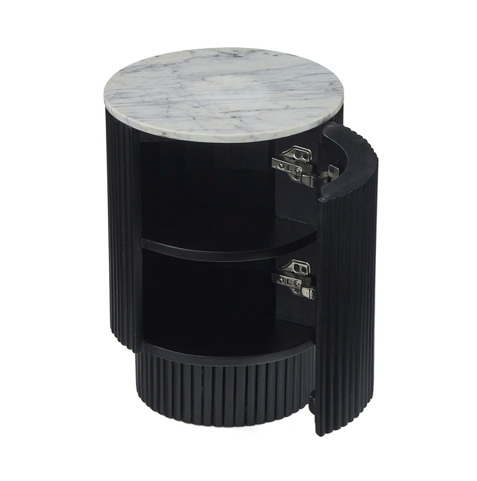 Milo Mango & Marble Fluted Side Table with Door