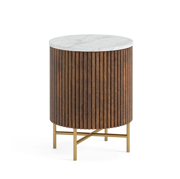 Lucas Black Mango & Marble Fluted Side Table with Door