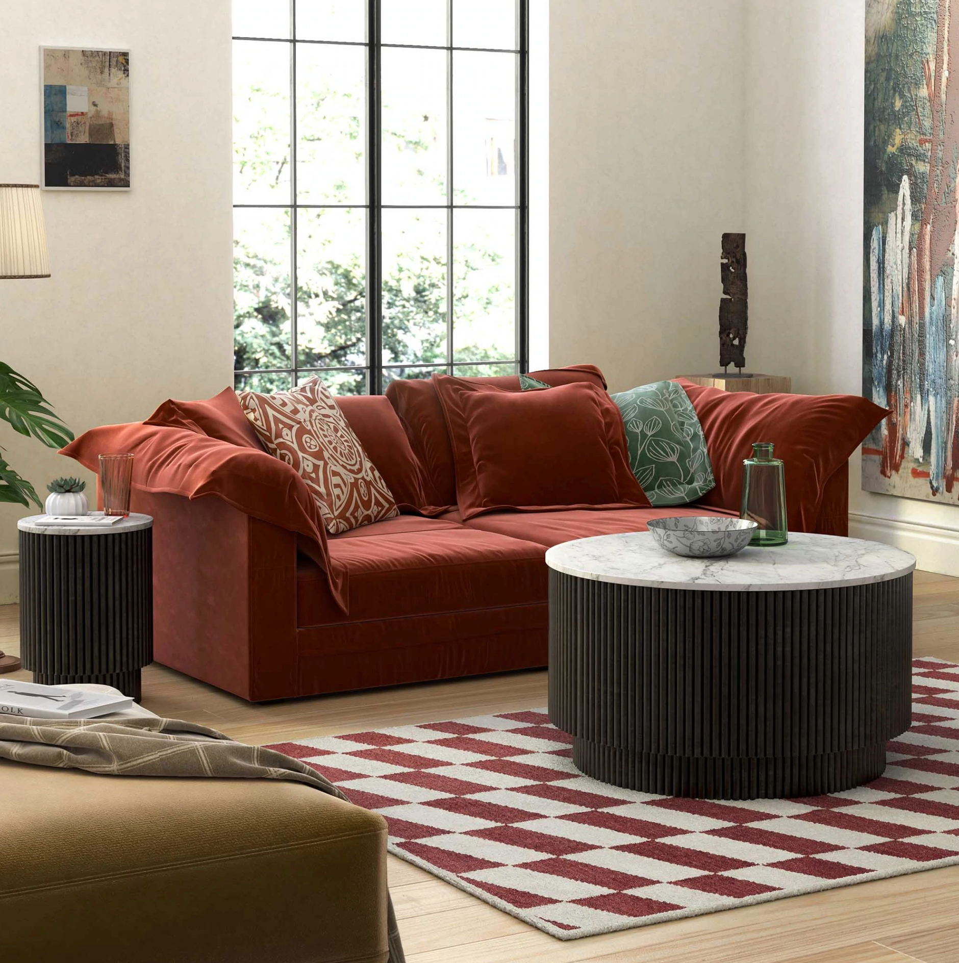 Lucas Mango & Marble Round Fluted Coffee Table