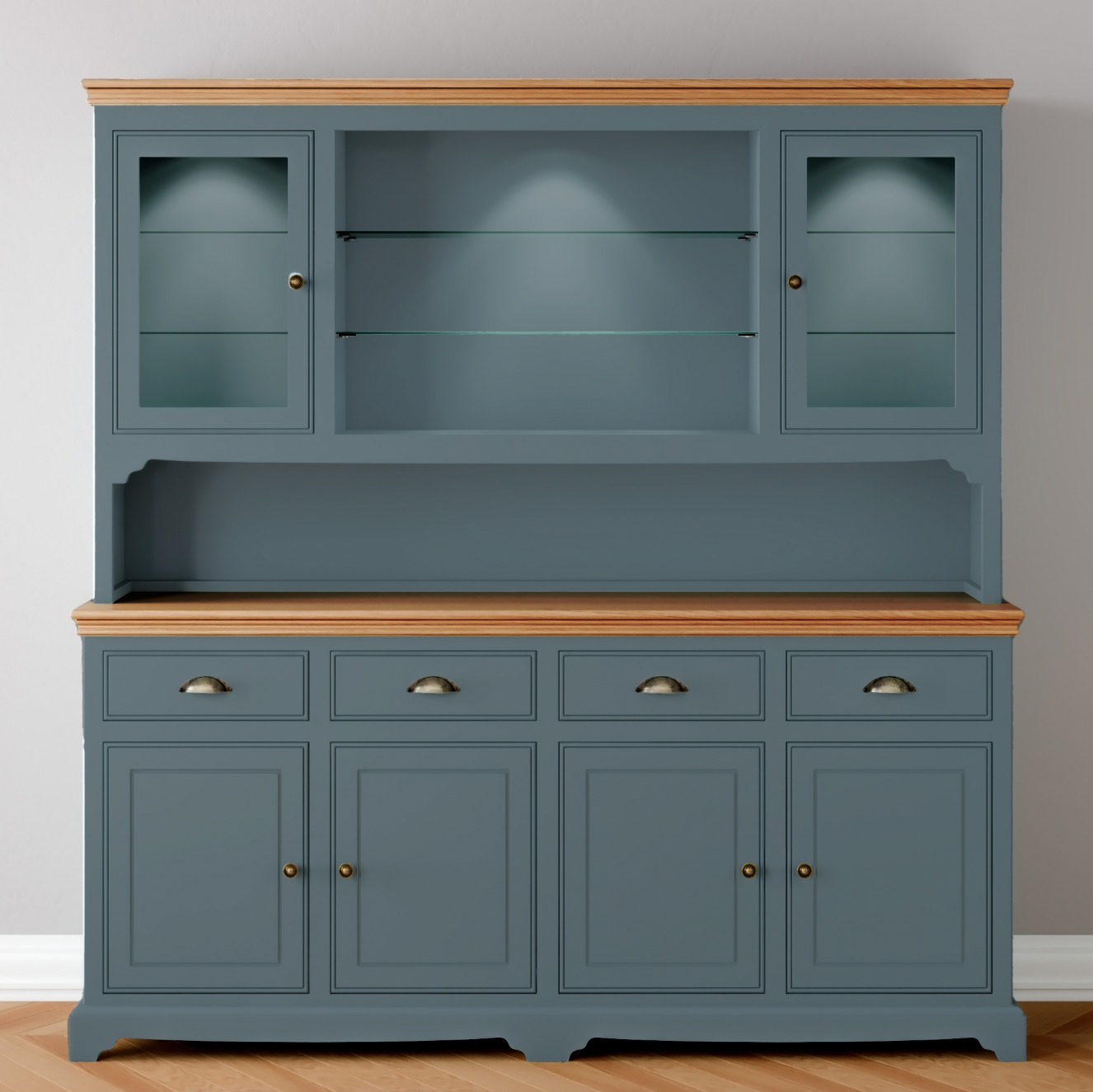 Extra Wide 2 Glazed door Dresser with light pack