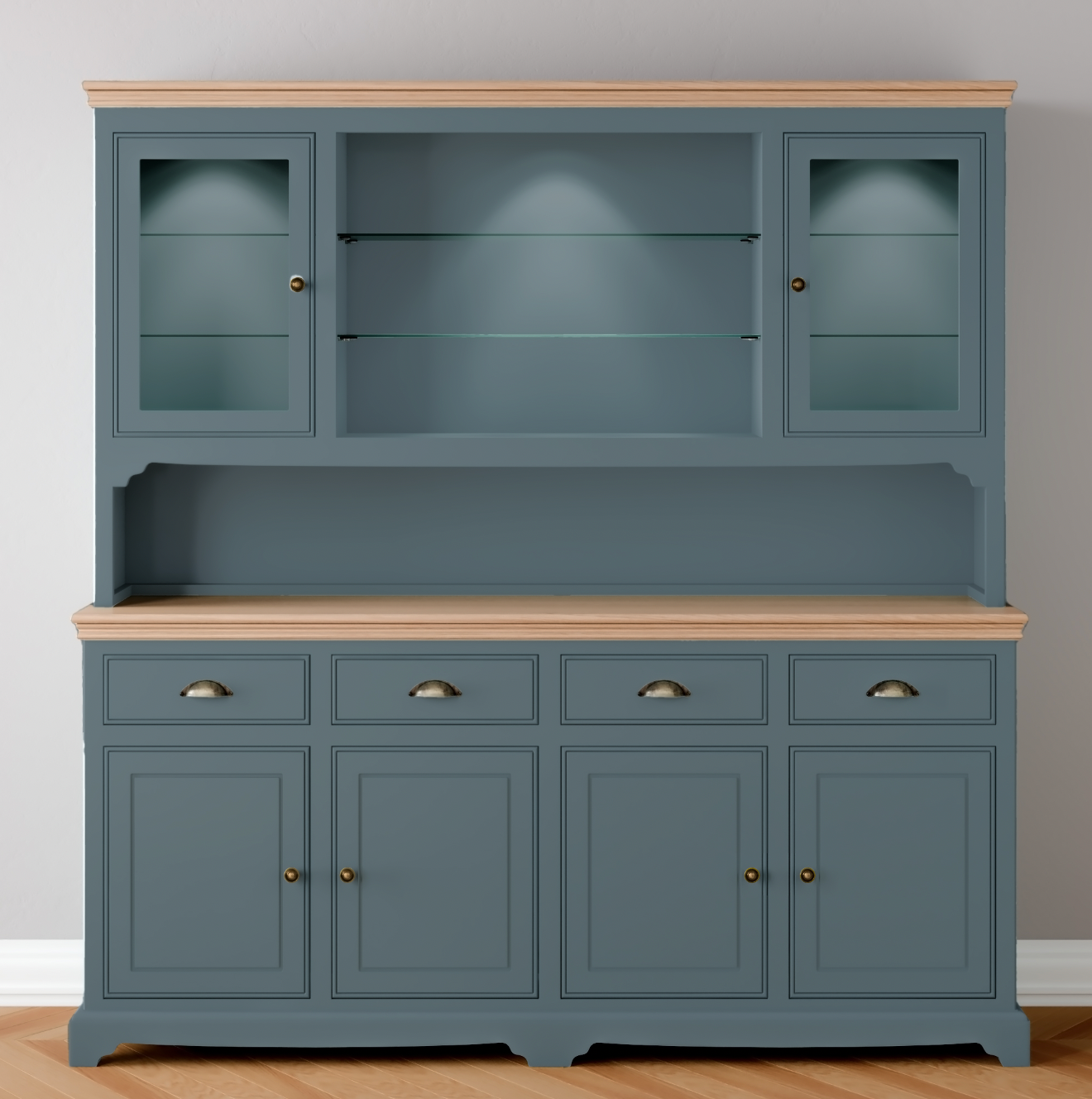 Extra Wide 2 Glazed door Dresser with light pack