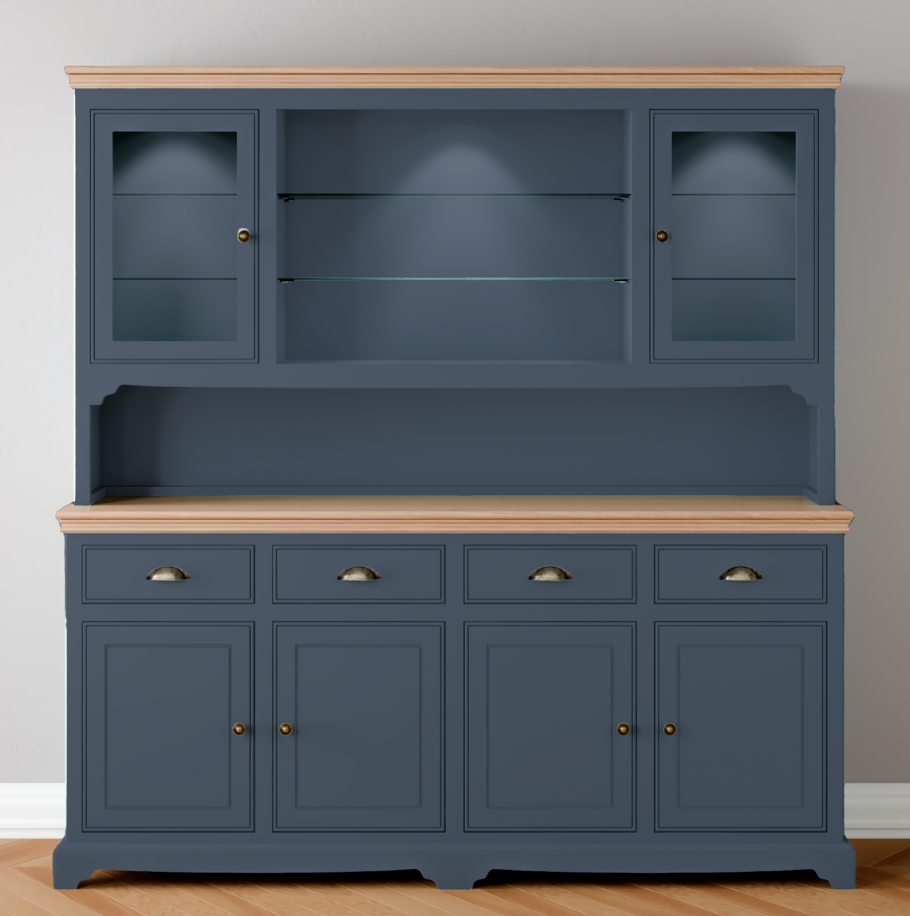 Extra Wide 2 Glazed door Dresser with light pack