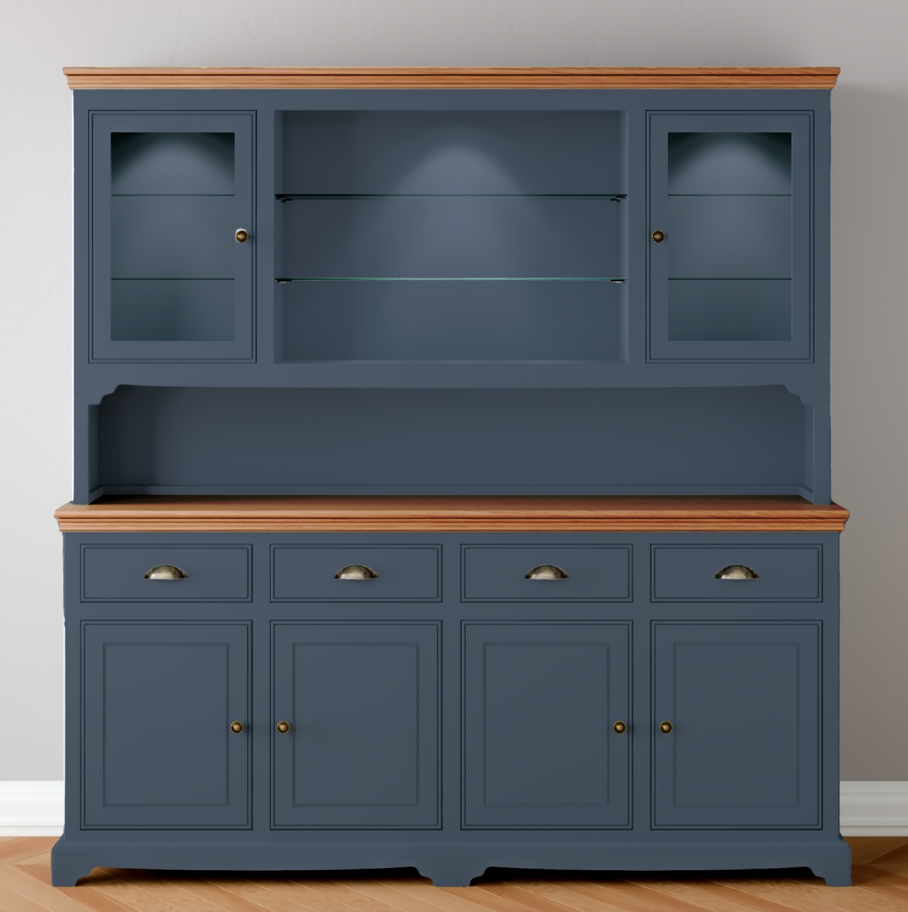 Extra Wide 2 Glazed door Dresser with light pack