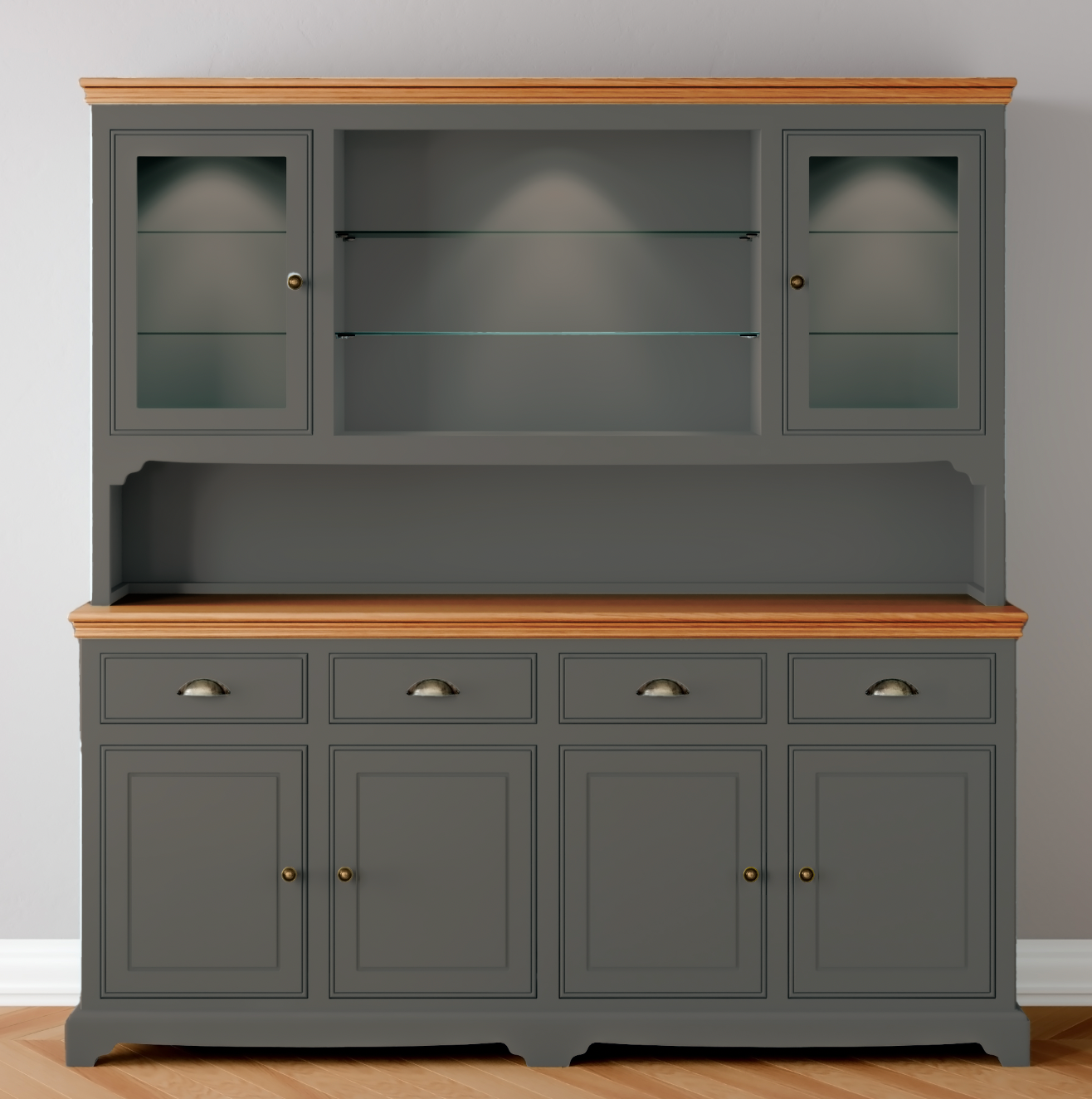 Extra Wide 2 Glazed door Dresser with light pack