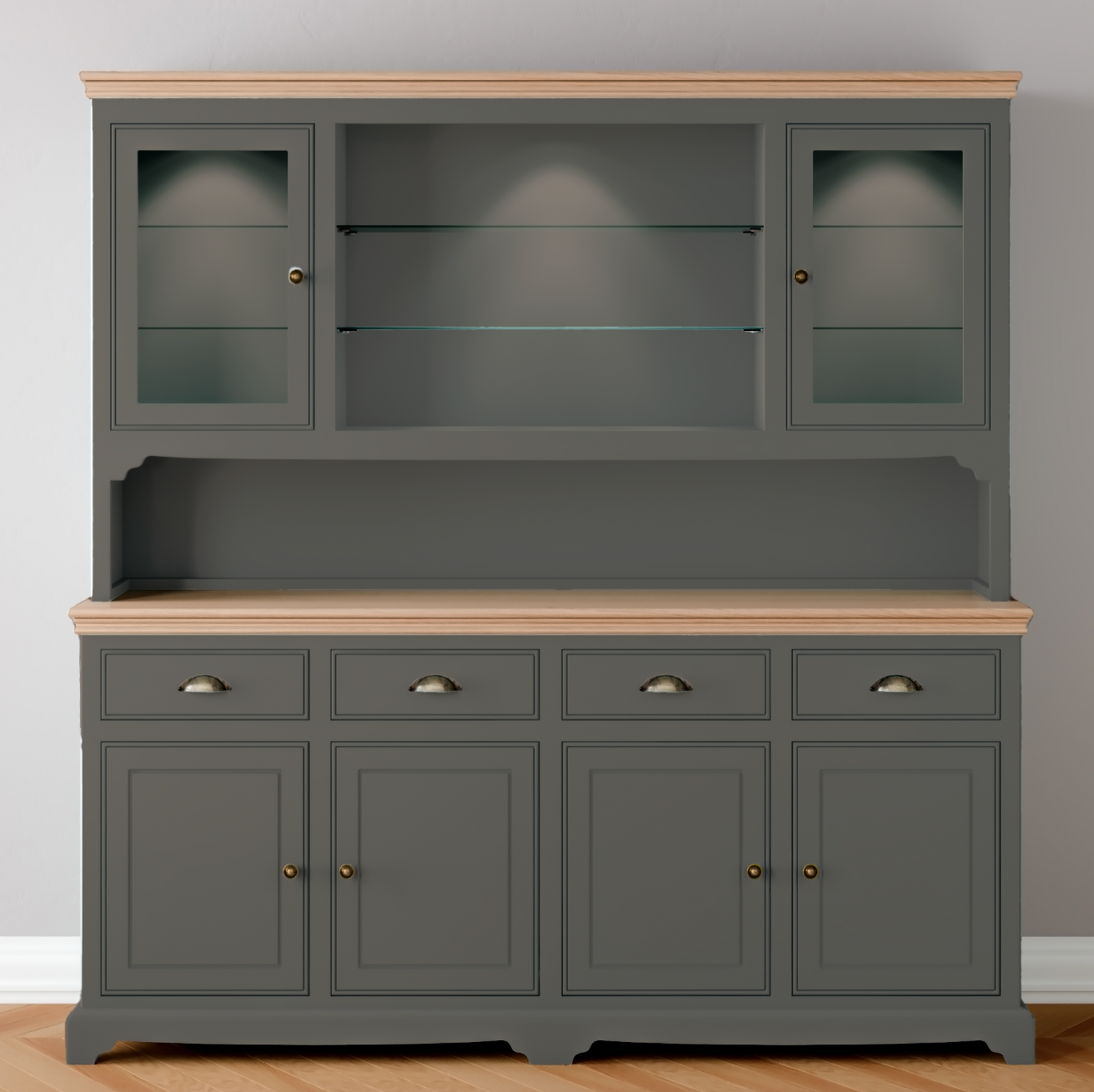 Extra Wide 2 Glazed door Dresser with light pack