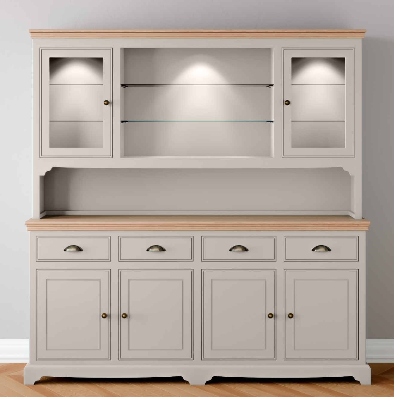 Extra Wide 2 Glazed door Dresser with light pack