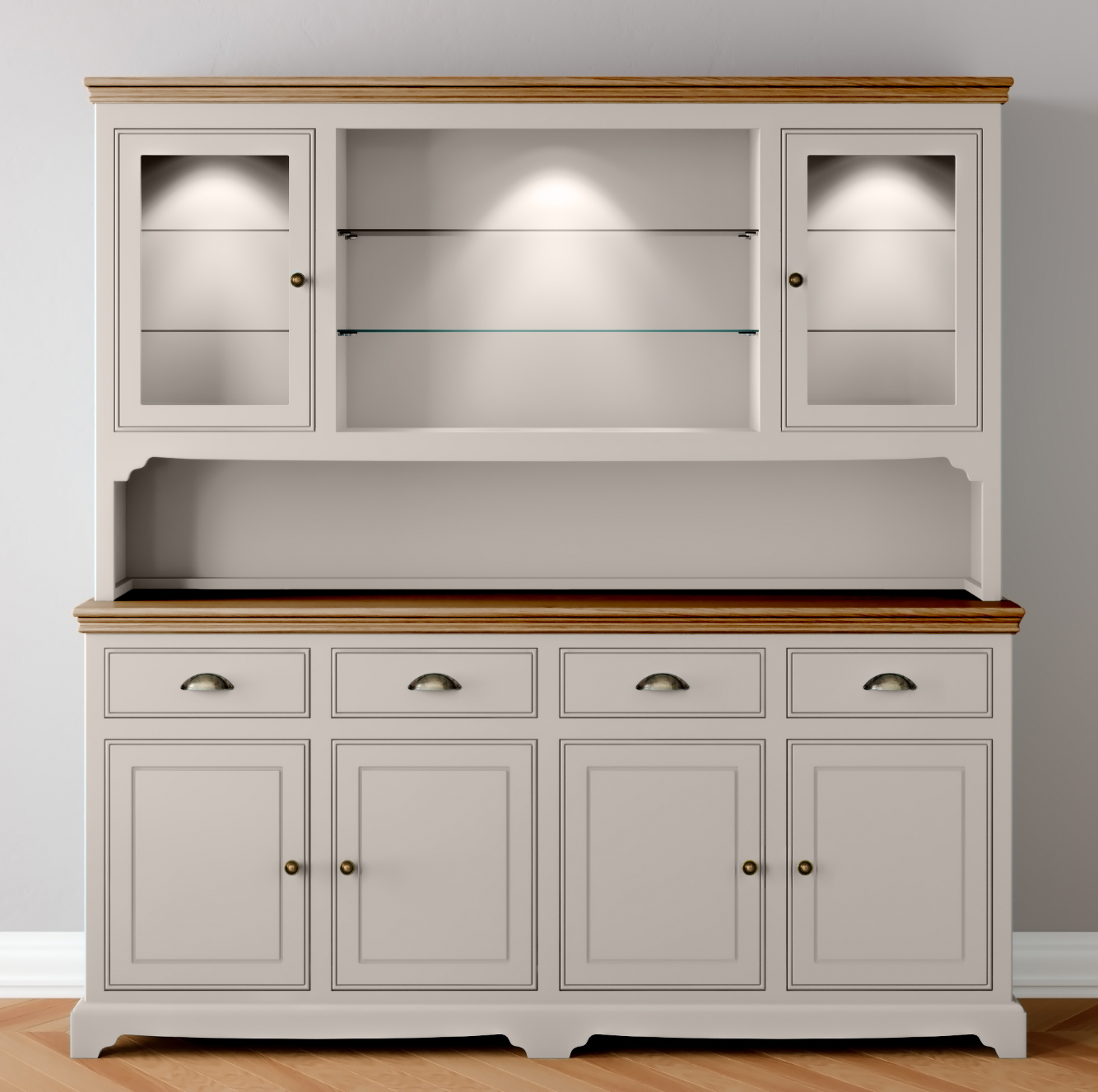 Extra Wide 2 Glazed door Dresser with light pack