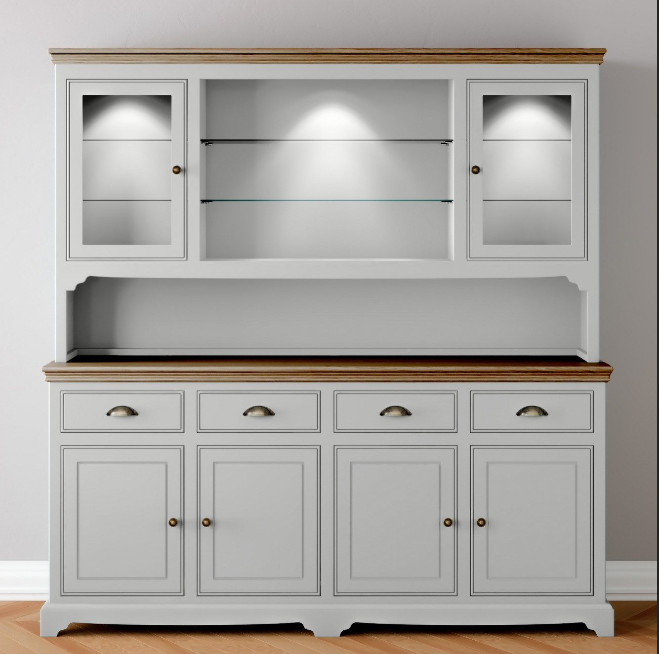 Extra Wide 2 Glazed door Dresser with light pack