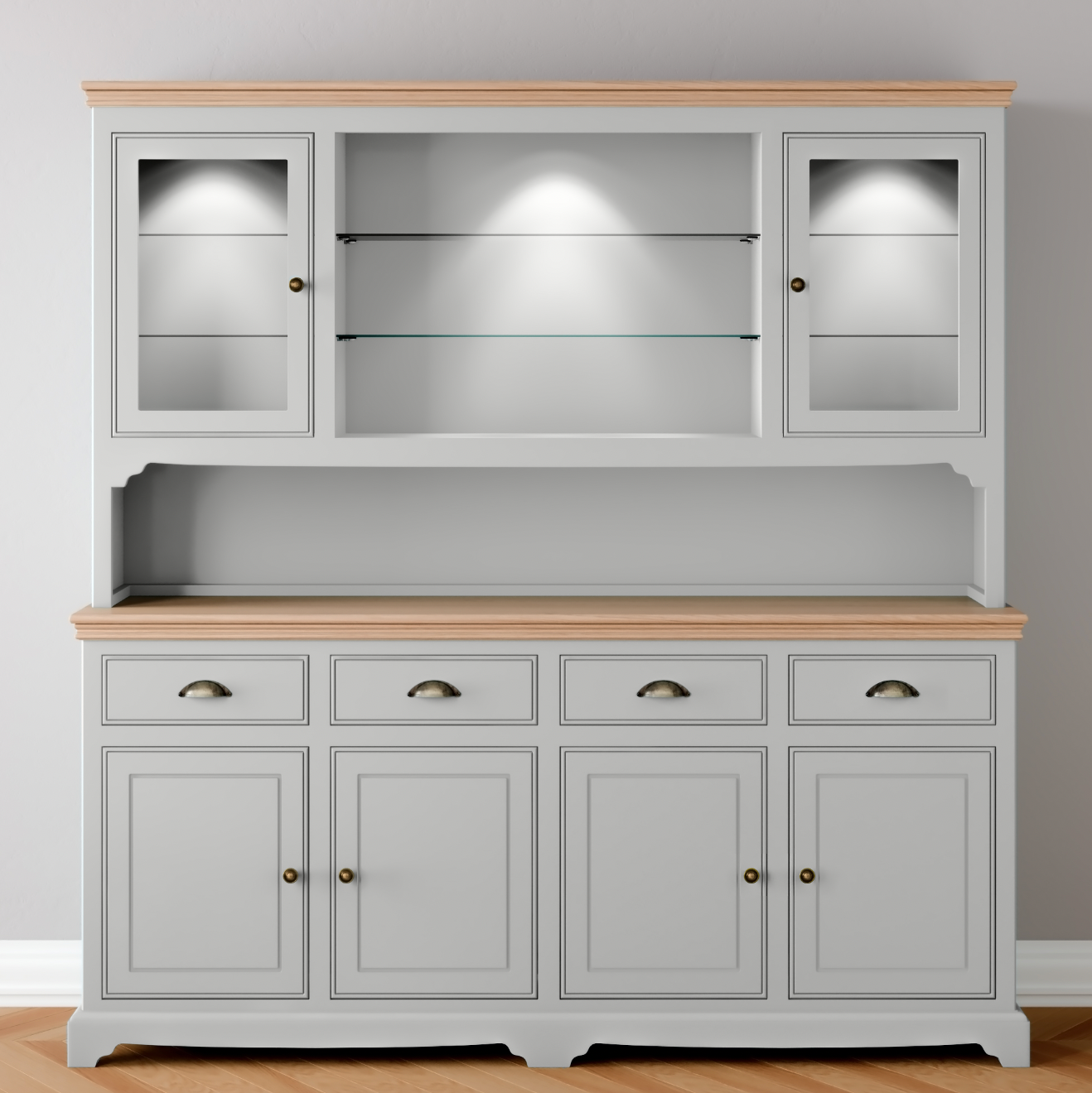 Extra Wide 2 Glazed door Dresser with light pack