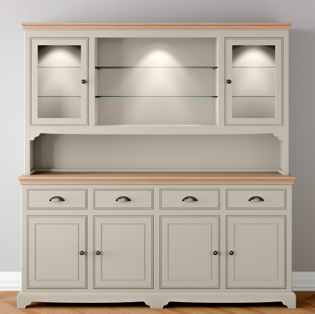 Extra Wide 2 Glazed door Dresser with light pack