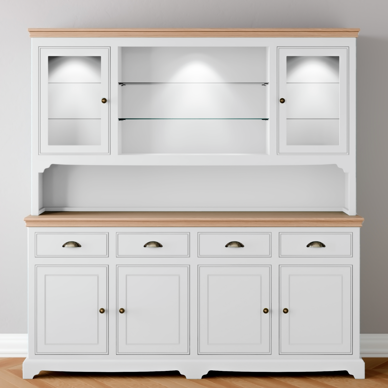 Extra Wide 2 Glazed door Dresser with light pack
