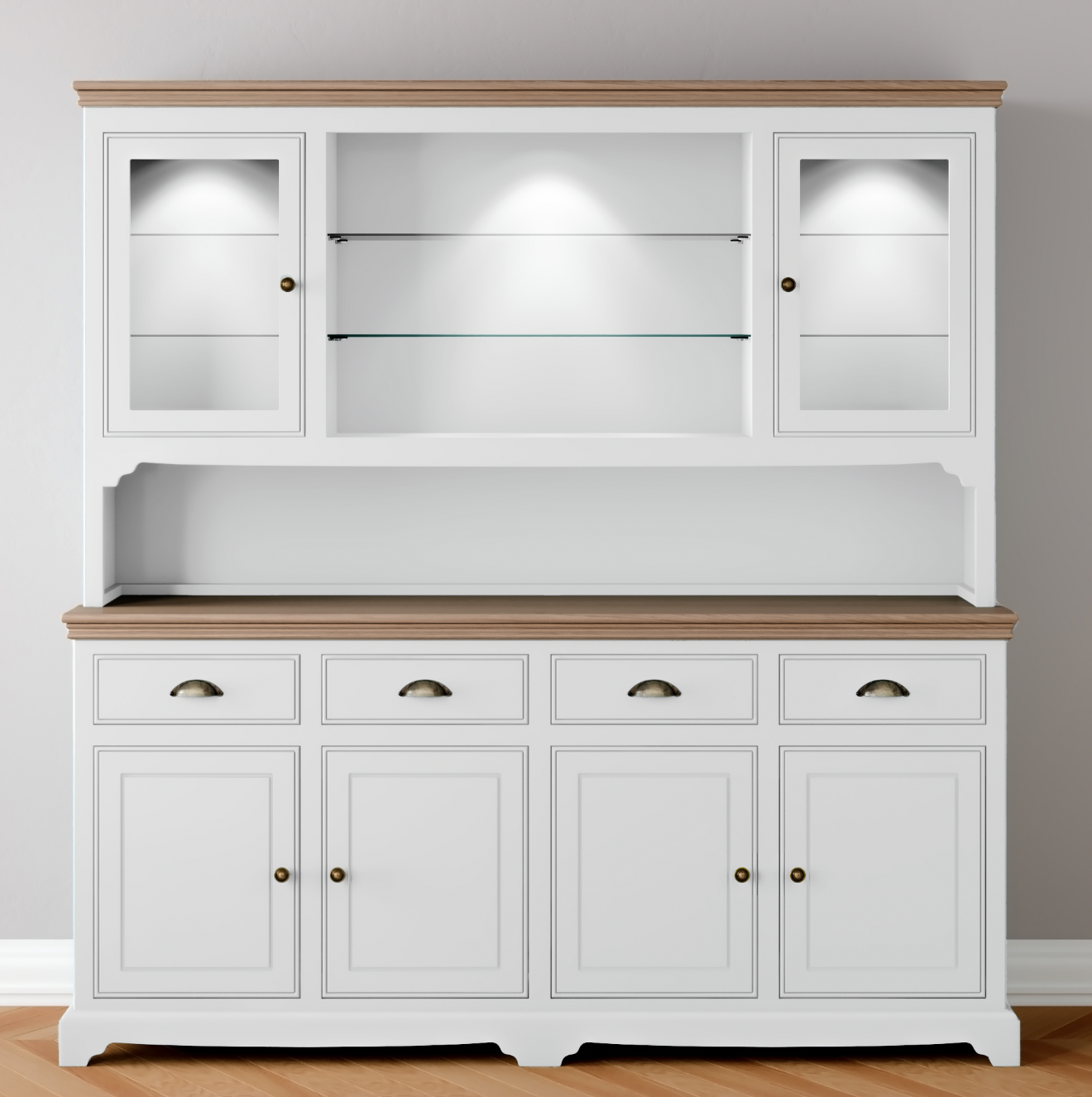 Extra Wide 2 Glazed door Dresser with light pack