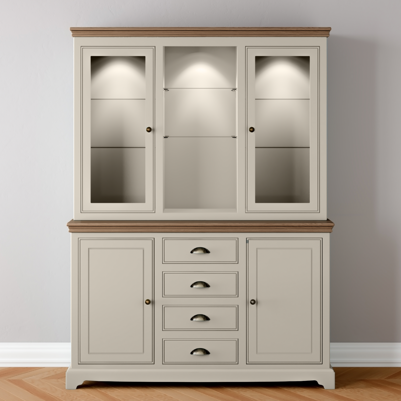 Medium Glazed Dresser with Centre Drawers