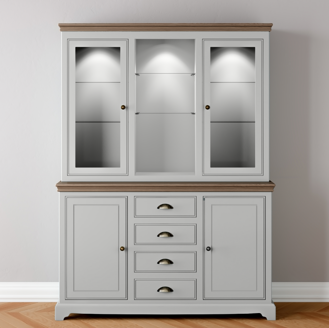 Medium Glazed Dresser with Centre Drawers