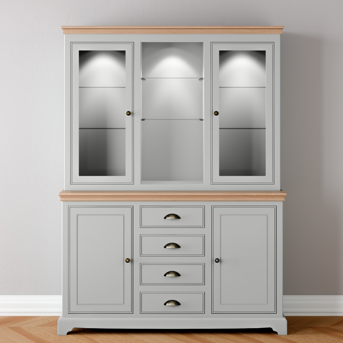 Medium Glazed Dresser with Centre Drawers