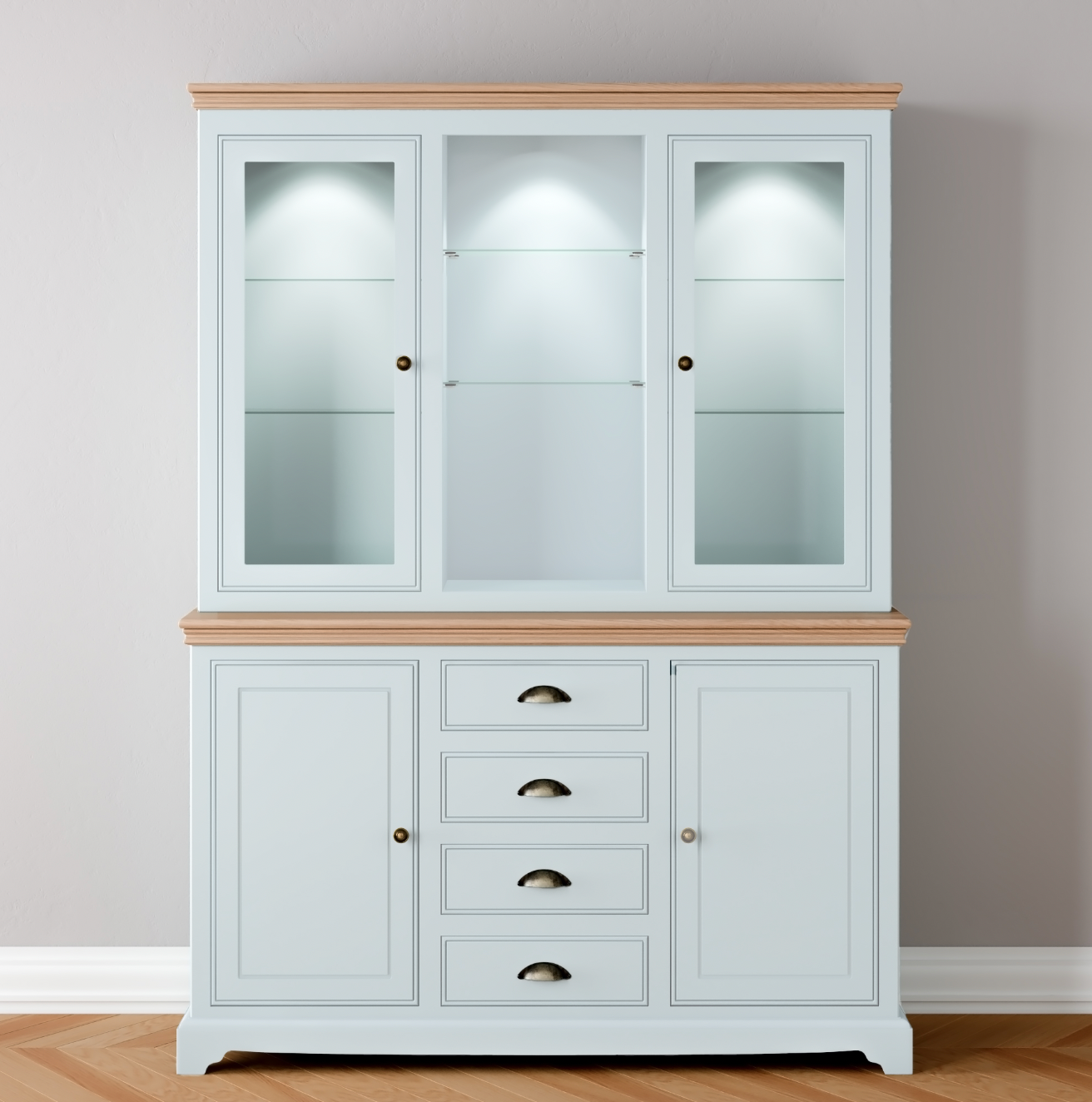 Medium Glazed Dresser with Centre Drawers